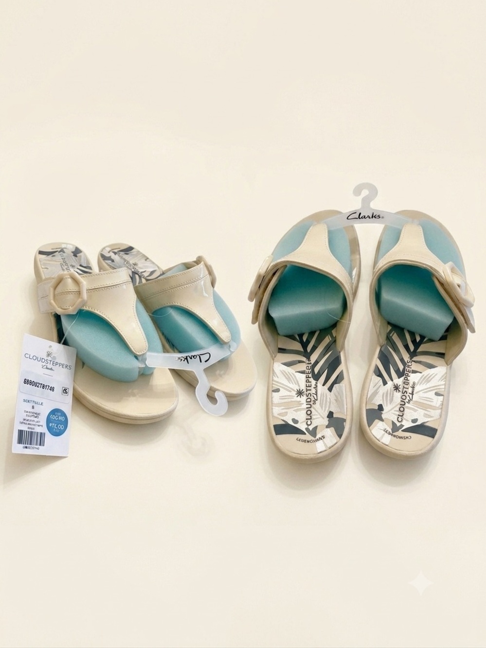 Clarks White Patent Breeze Cove Slide Sandals